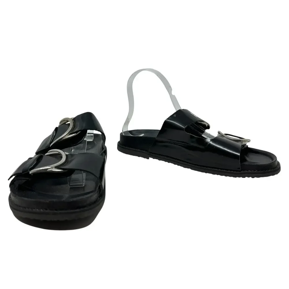 Zara Slide Sandals Buckles Double Strap Faux Leather Black Size 41 US‎ 10 - Picture 4 of 14